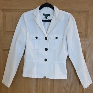 Lauren Ralph Lauren Women's White Denim Blazer‎ Military Style Sz Sp